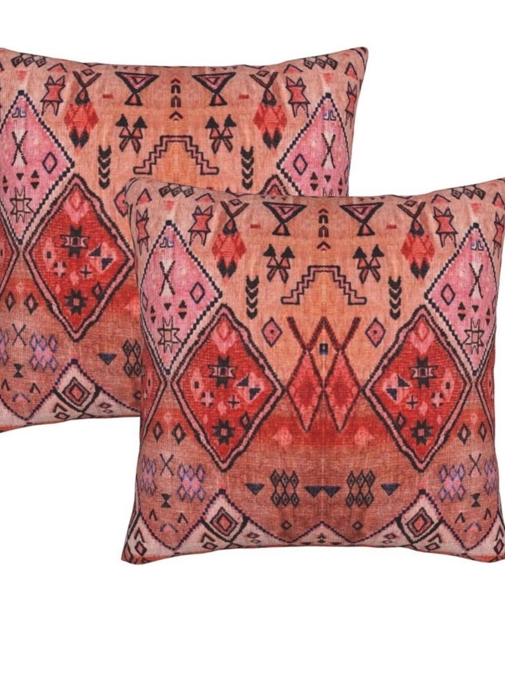 Boho Southwestern Velvet Pink Coral Throw Pillow Covers Set 2 18x18 NWT